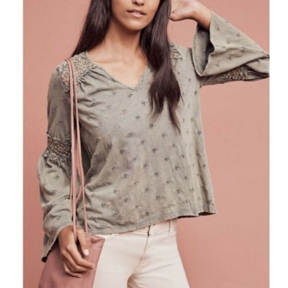 Anthropologie Tops - Anthropologie ERI + ALI Calvin Eyelet Bell Sleeve Boho Top L